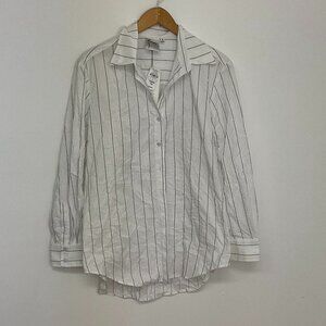 Finley Pinstripe Button-Up Tunic Blouse Long Sleeve Size M White